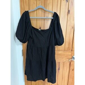 House of Harlow 1960 Puff Sleeve Smocked Cotton Peasant Mini Dress Black Size L